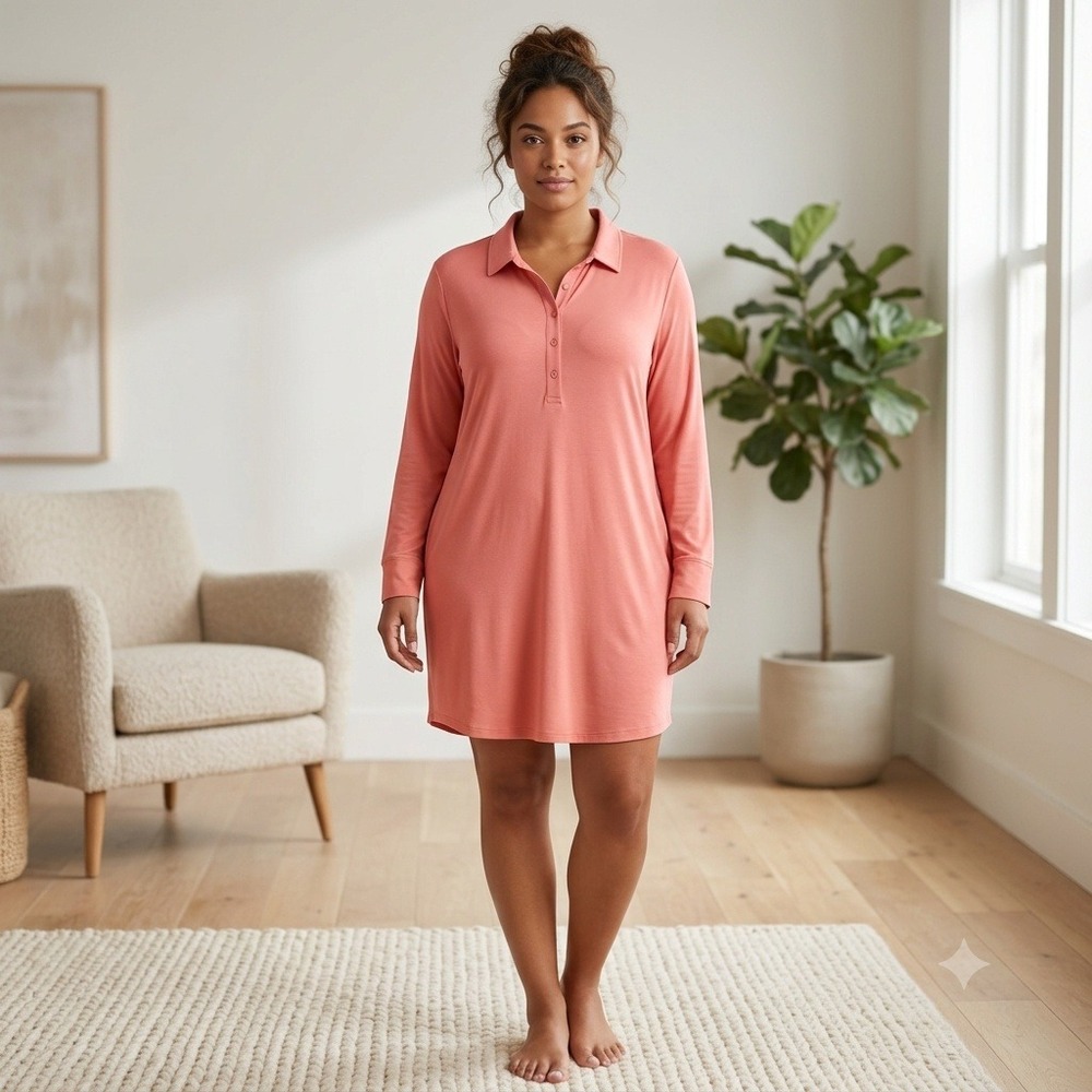 State of Day Intimates Long Sleeve Nightshirt Sea Coral Modal Nightgown Large